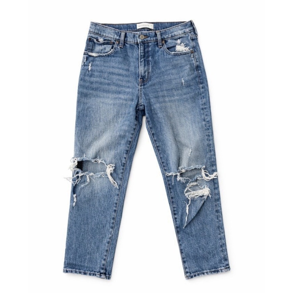 Abercrombie & Fitch | MediumWash Distressed Boyfriend Mid Rise Jeans Size 28/6R‎